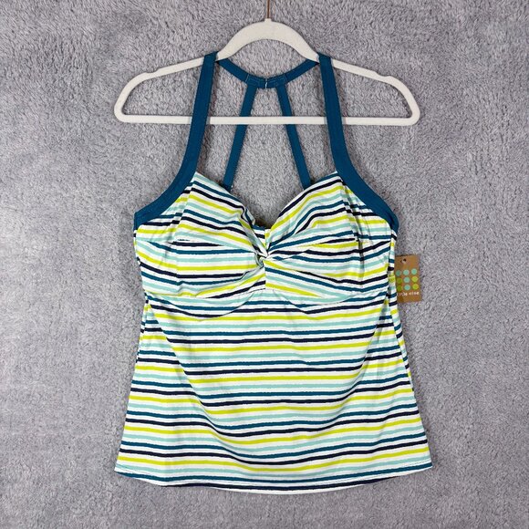 NWT Title Nine Pele Underwire Tankini Top Blue Green Stripe Outdoor Swim Active - Picture 2 of 3